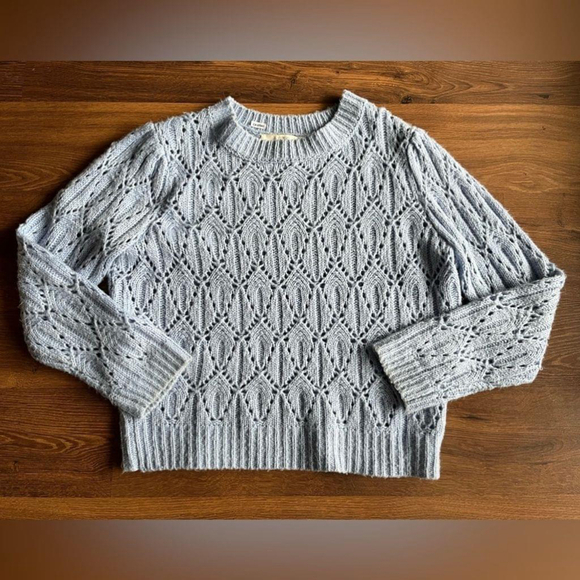 ASTR THE LABEL LIGHT BLUE POINTELLE SWEATER - Picture 1 of 8